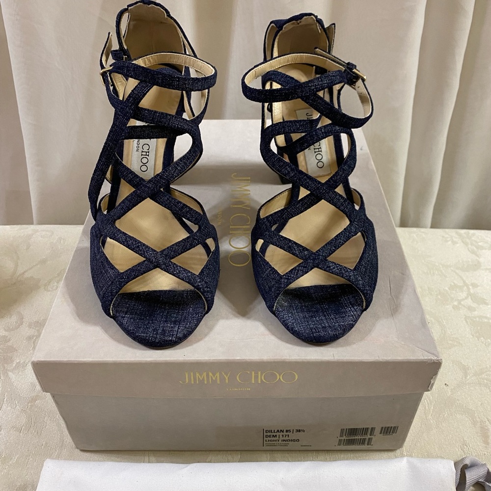 🆕 Jimmy Choo Dillan Cage Denim Sandals Heels,in Box - Picture 3 of 8